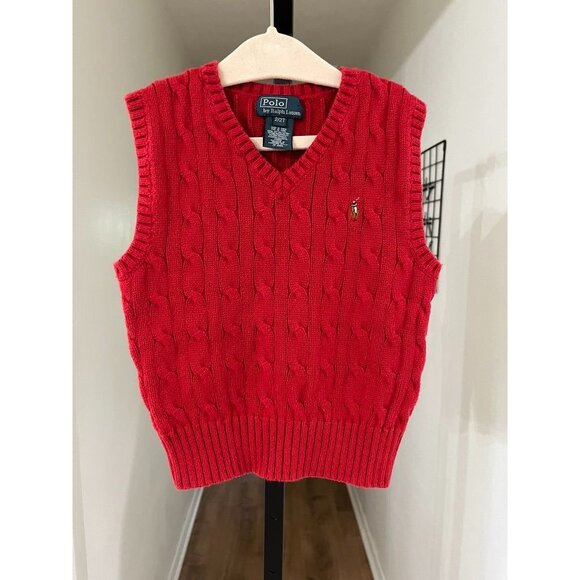 EUC Polo Ralph Lauren Red Cable Knit V-Neck Sweater Vest - Picture 1 of 3